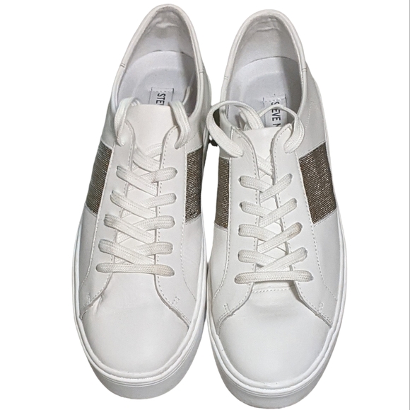 Steve Madden Shoes - Steve Madden leather swept casual fashion sneakers white metallic accent…